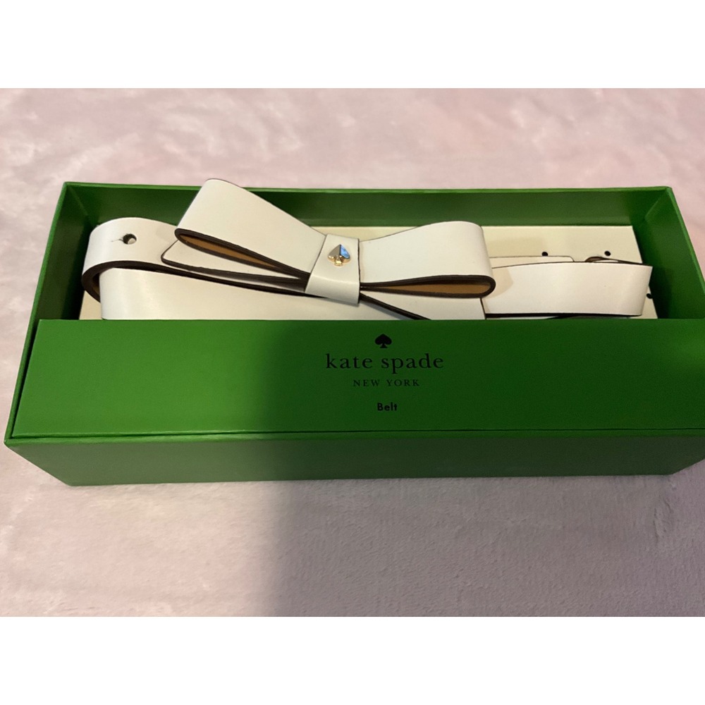 Kate Spade New York Women White Bow Skinny Belt KS2100224CB L/XL NIB